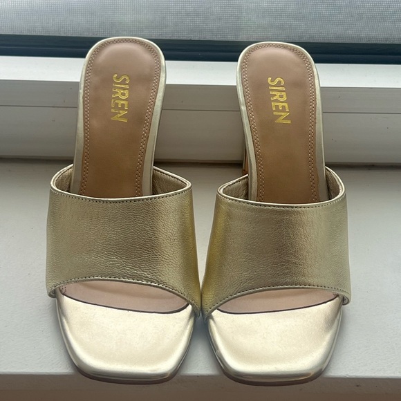 SIREN SHOES KALLIE SHAVED BLOCK HEEL MULE IN SOFT GOLD LEATHER - Picture 3 of 8